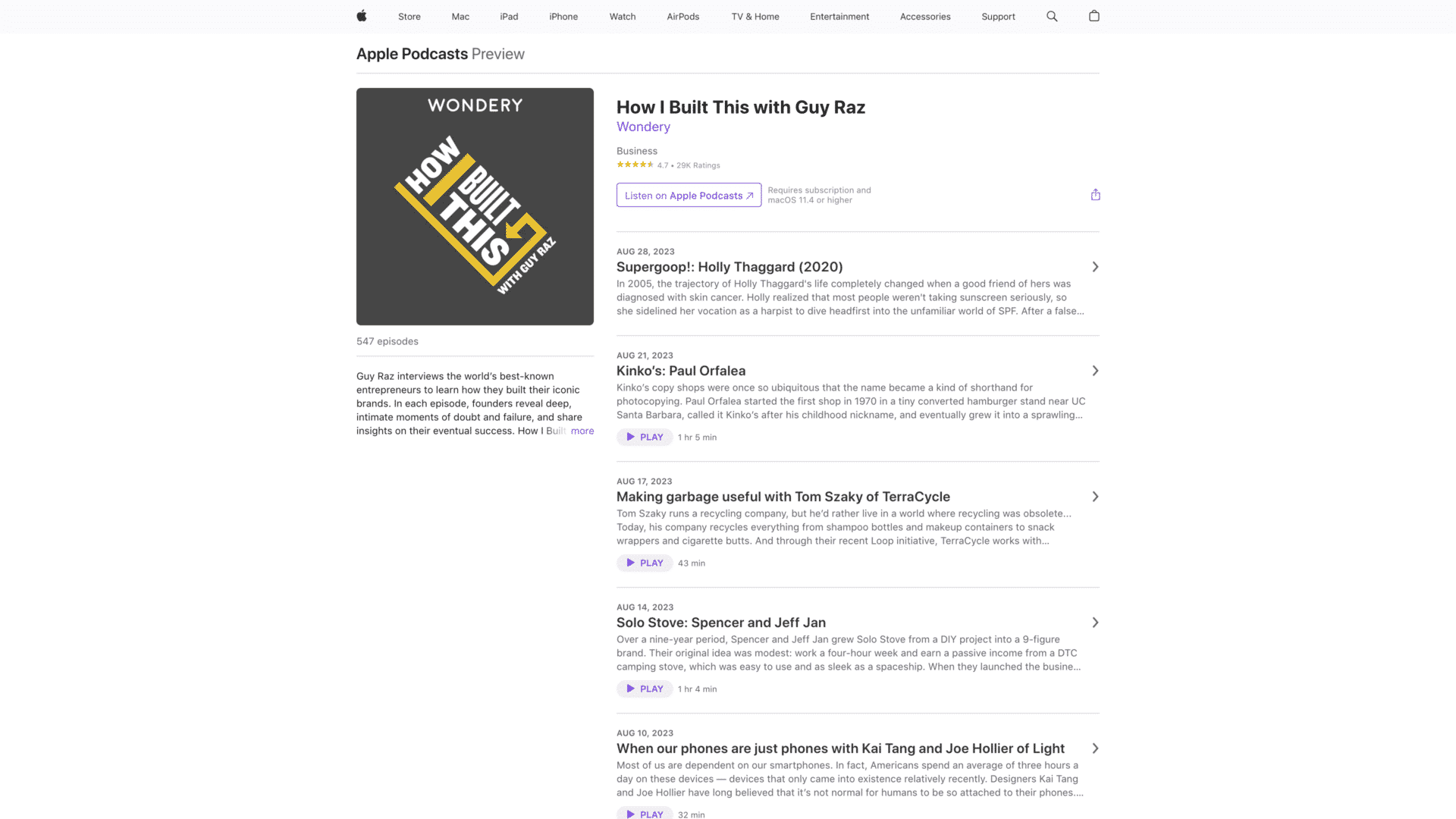 a screenshot of the How I Built This homepage