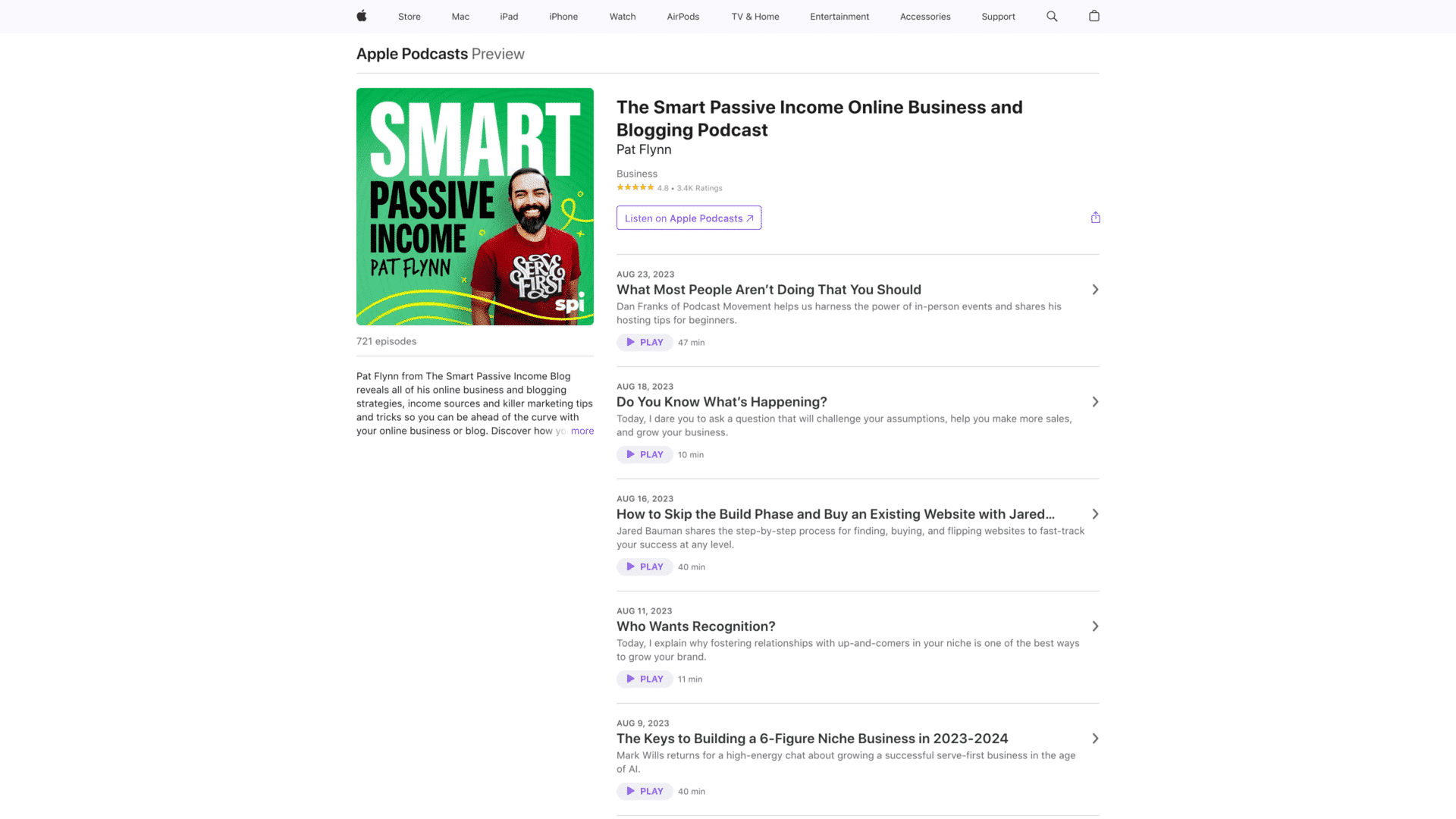 a screenshot of the Smart Passive Income Podcast homepage