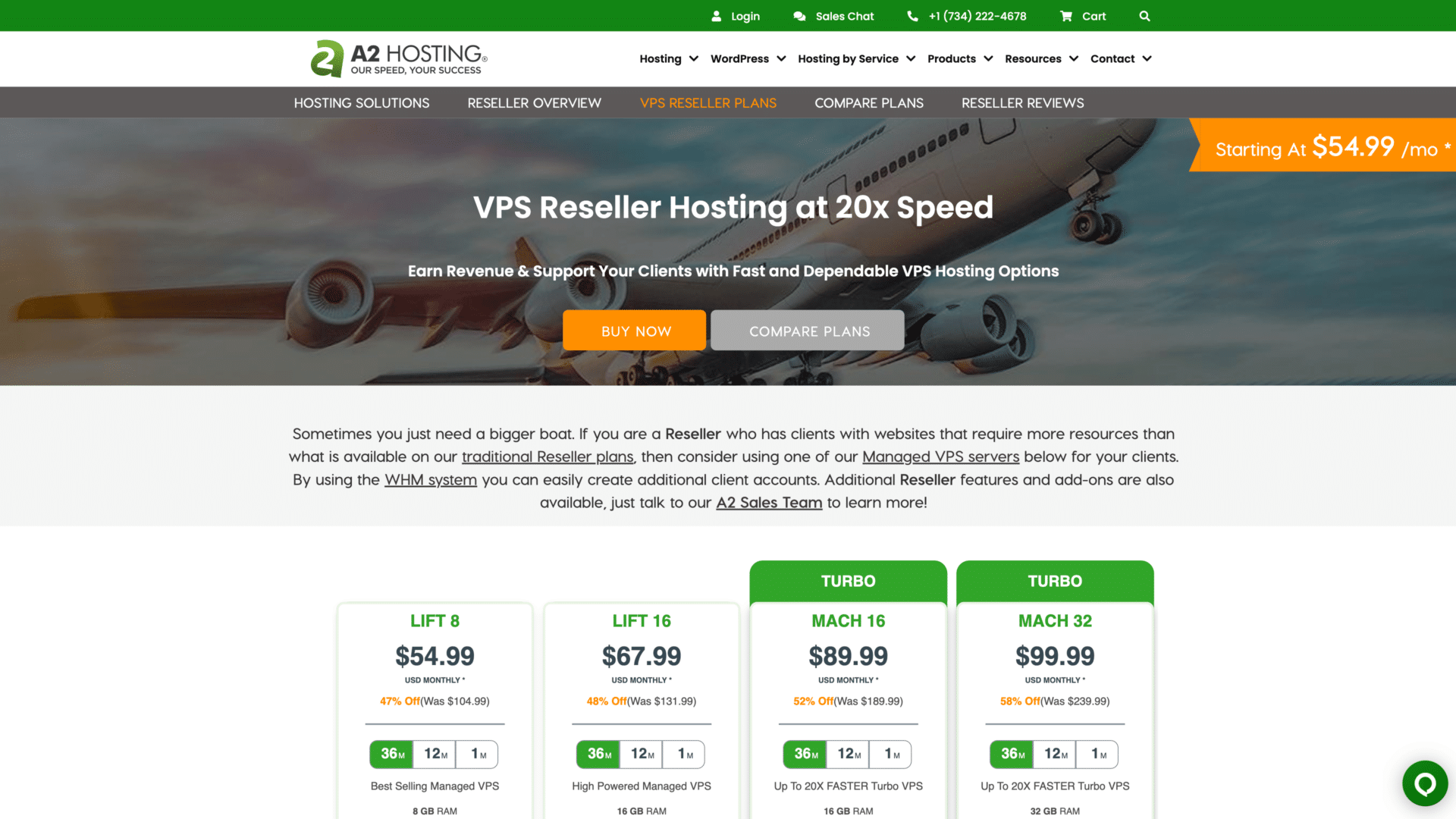 a screenshot of the a2hosting reseller homepage
