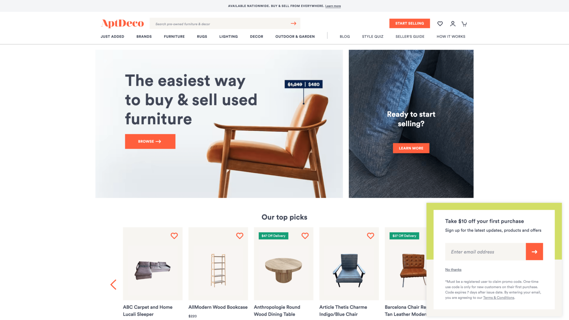 a screenshot of the aptdeco homepage