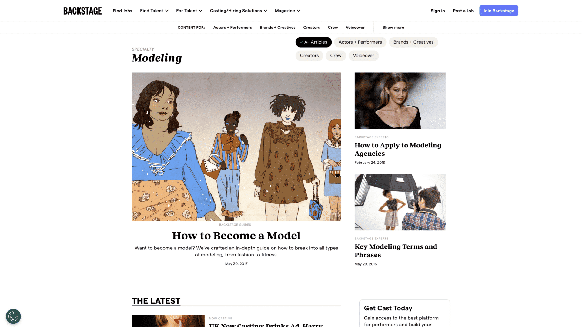 a screenshot of the backstage homepage