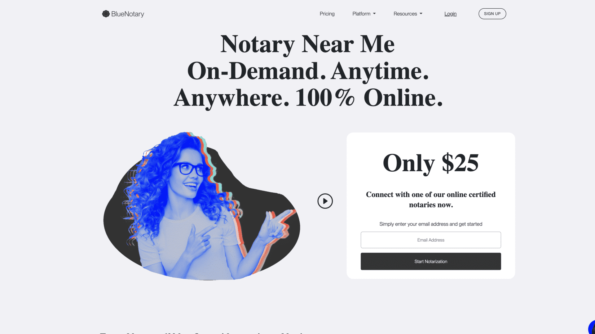 a screenshot of the bluenotary homepage