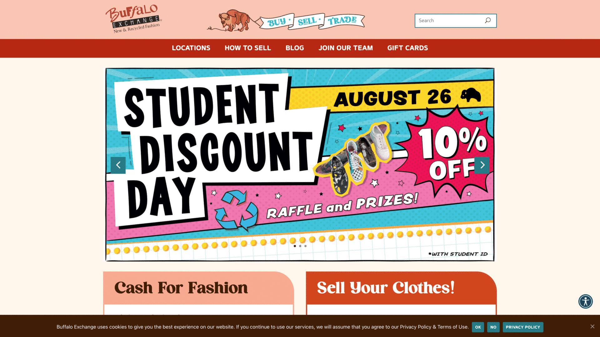 a screenshot of the buffalo exchange homepage