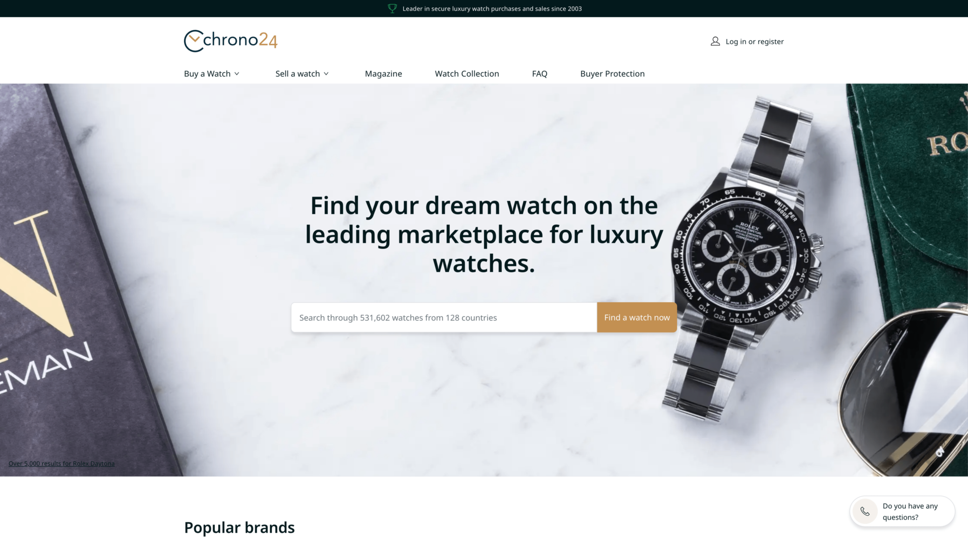 a screenshot of the
chrono24 homepage