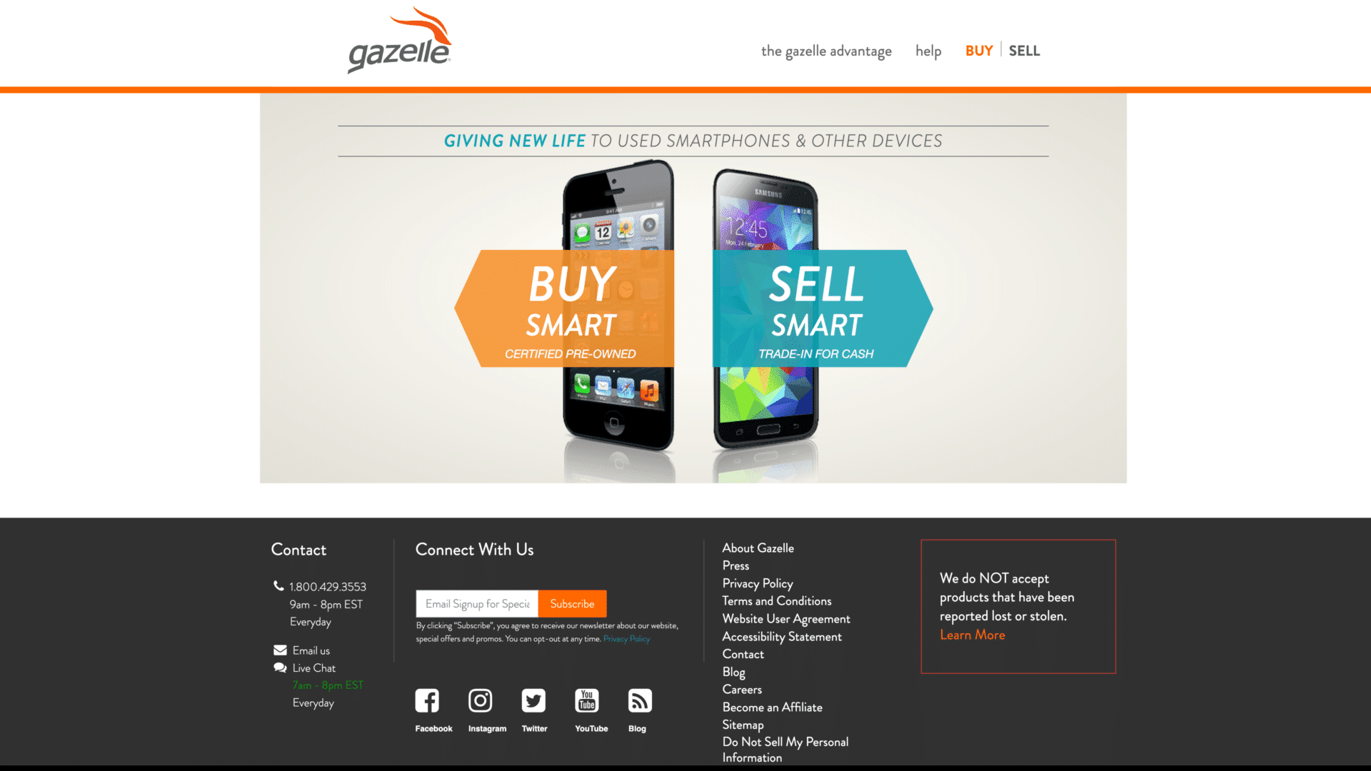 a screenshot of the gazelle homepage