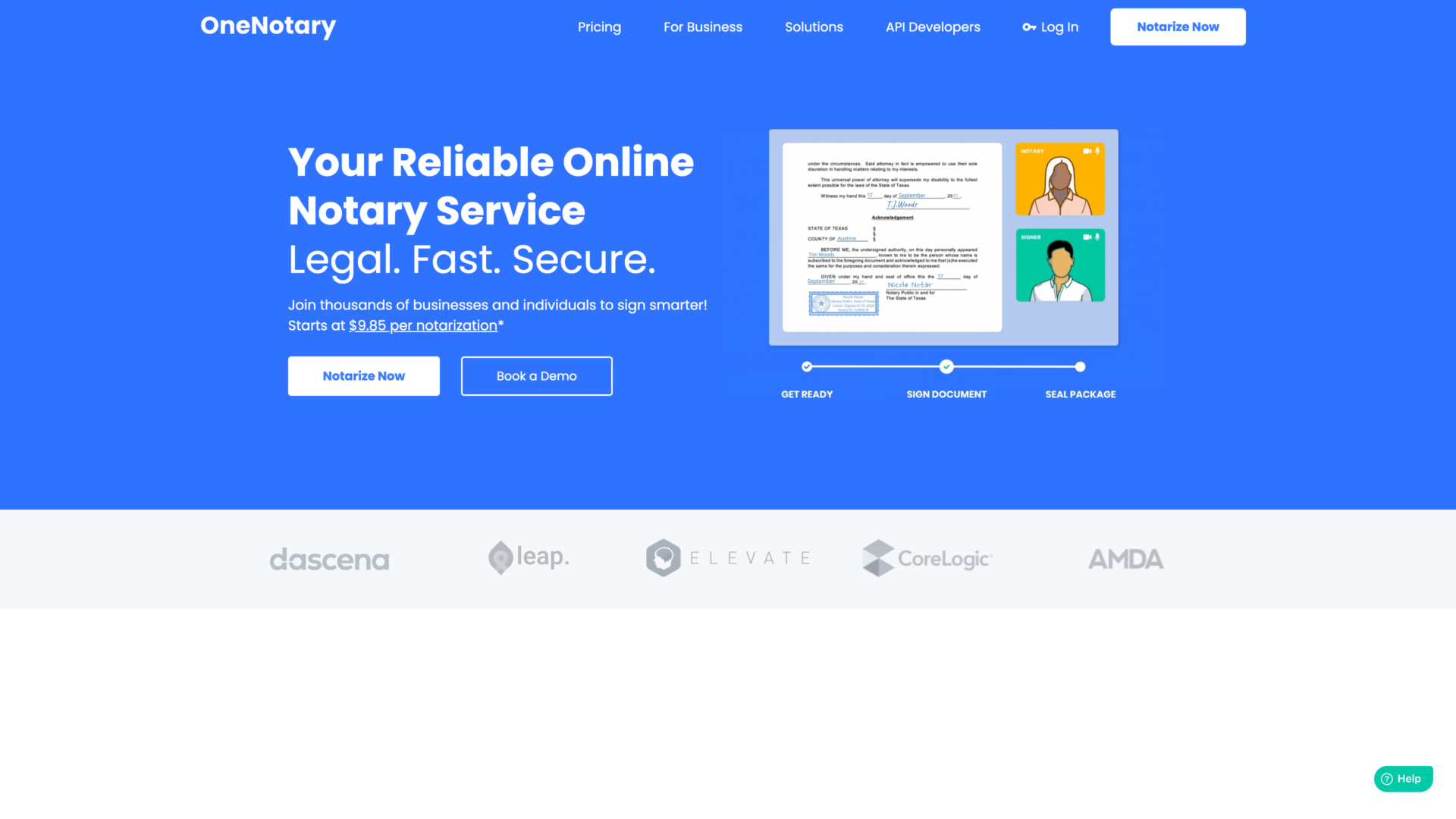 a screenshot of the onenotary homepage