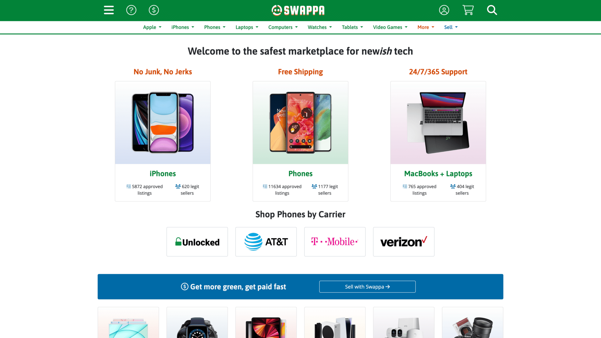 a screenshot of the swappa homepage