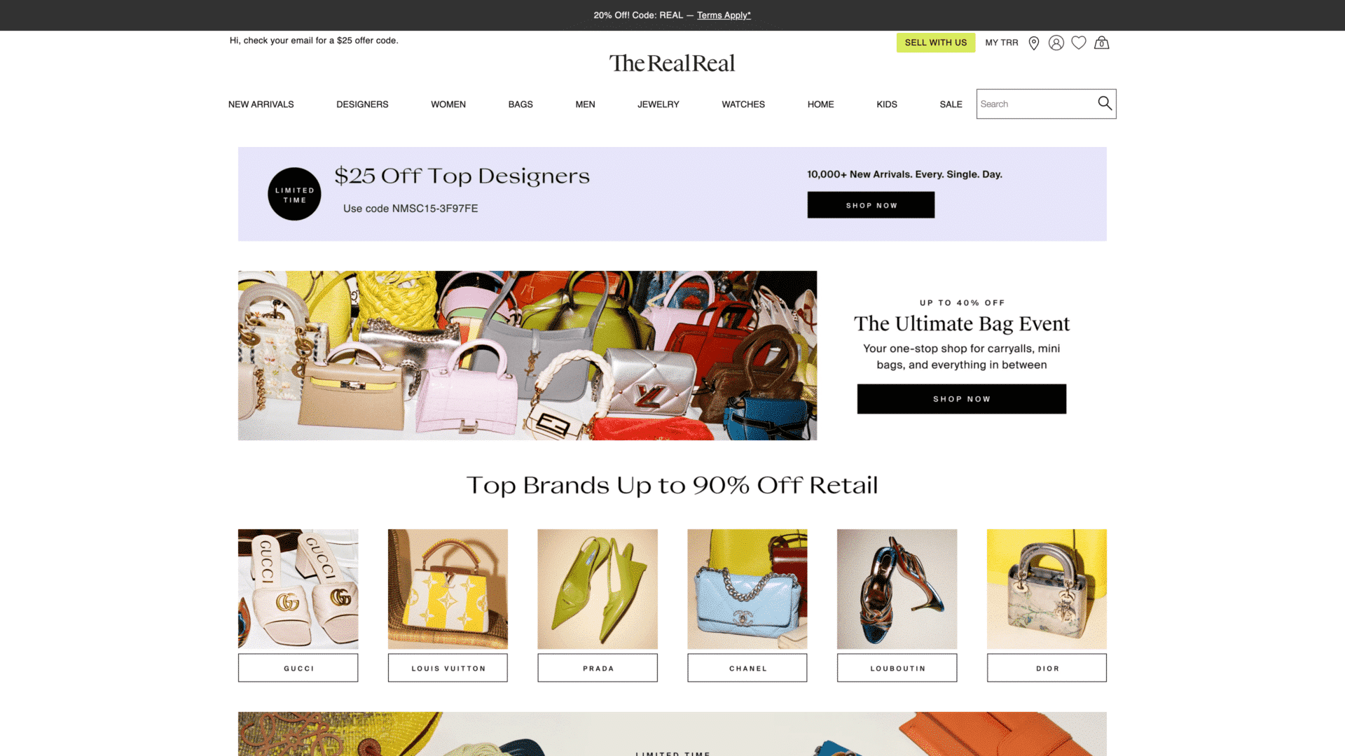 a screenshot of the realreal homepage