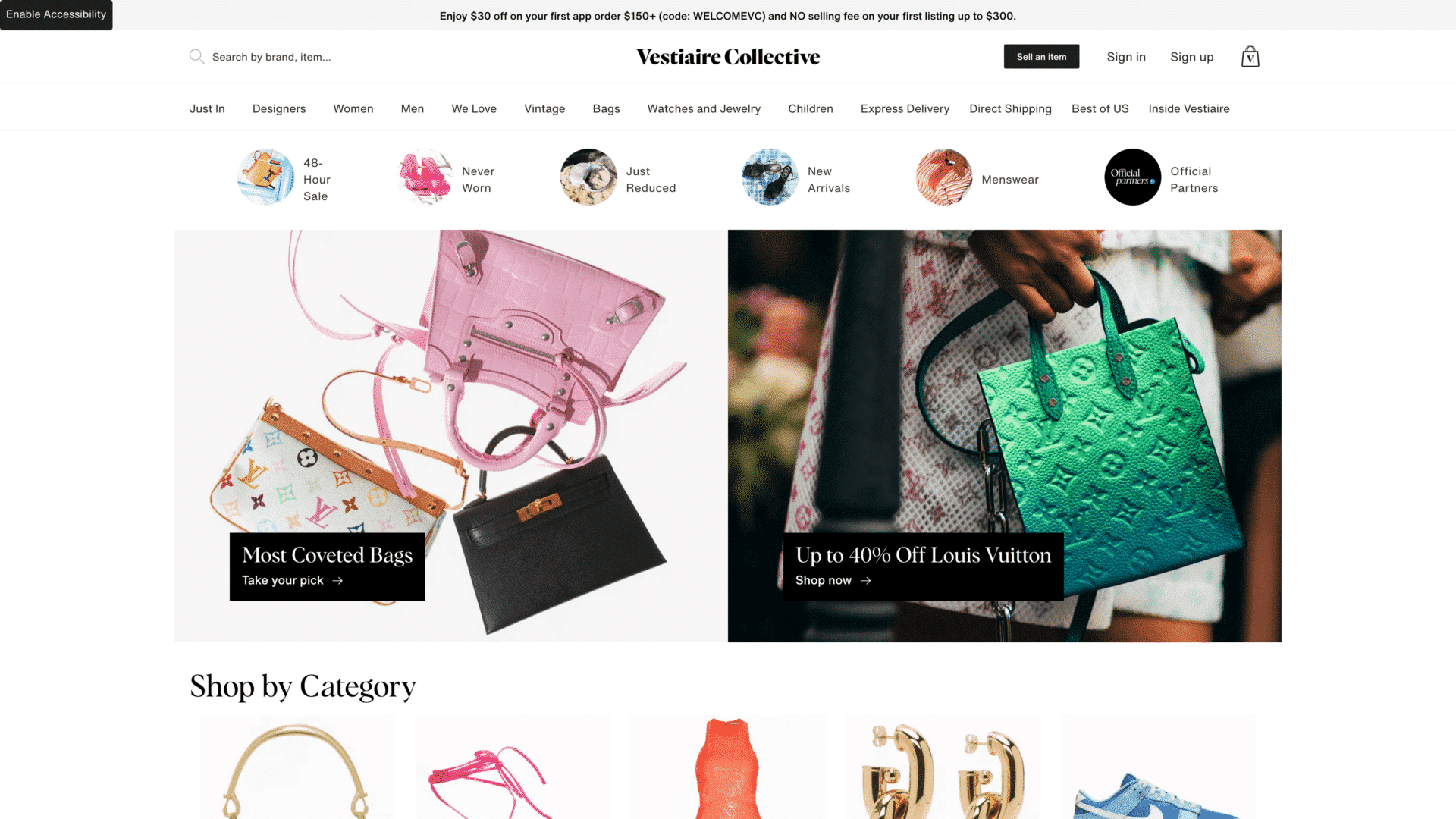 a screenshot of vestiairecollective homepage