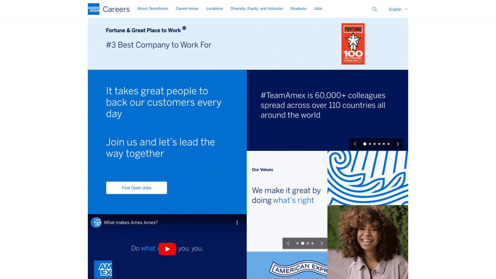 a screenshot of the Americanexpress_careers_homepage