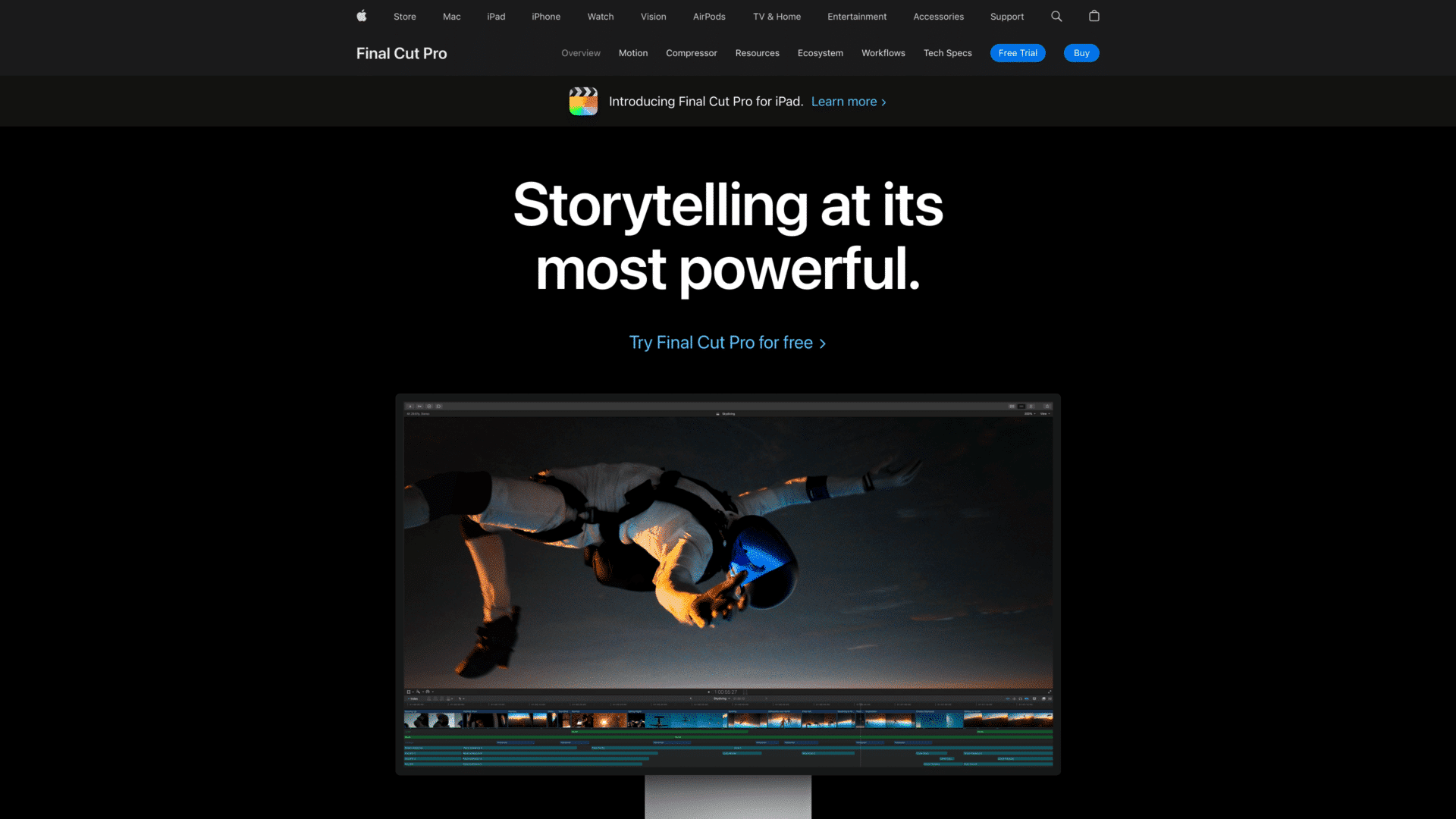 a screenshot of the Apple Final Cut Pro homepage