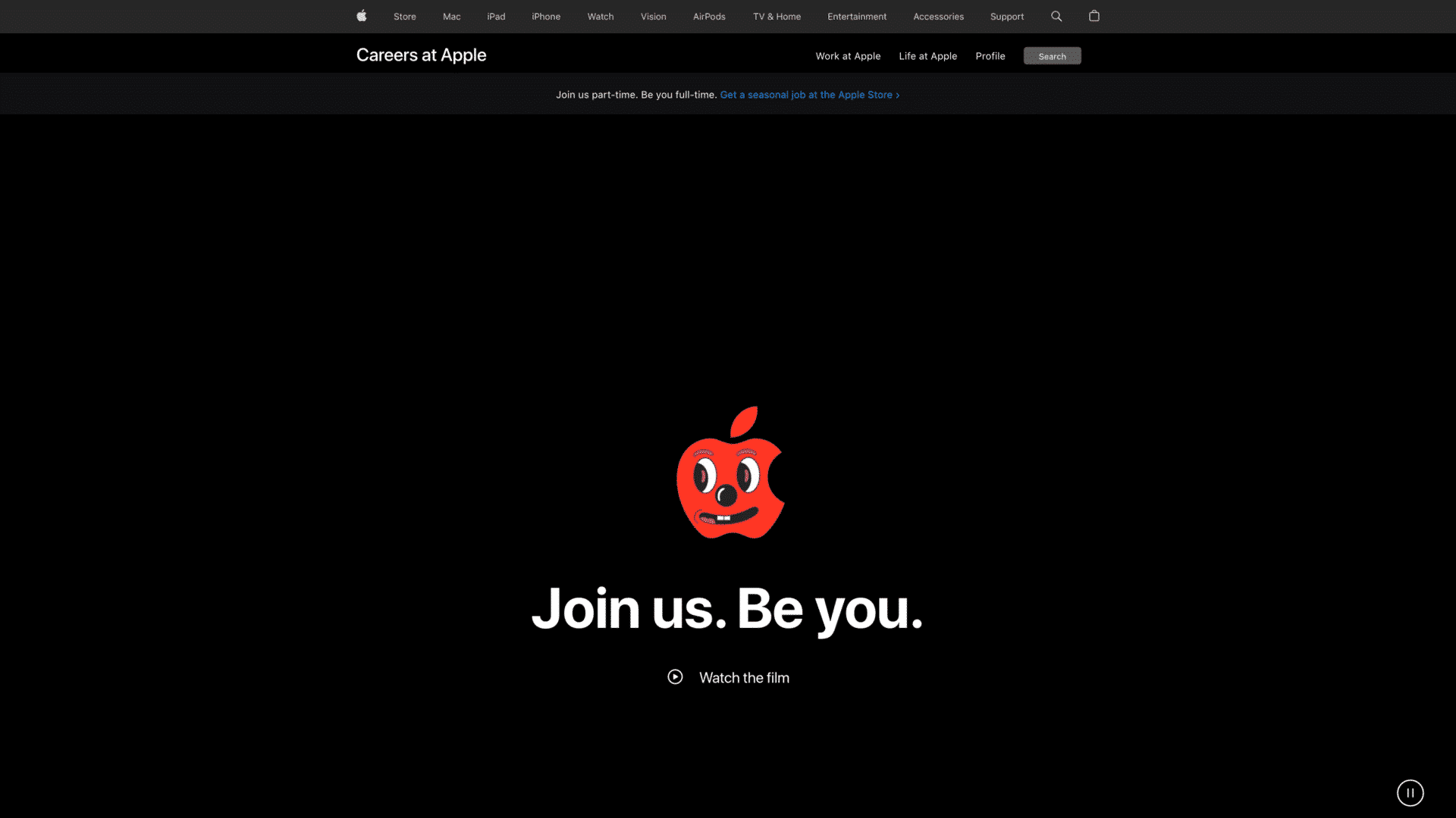 a screenshot of the Apple careers homepage