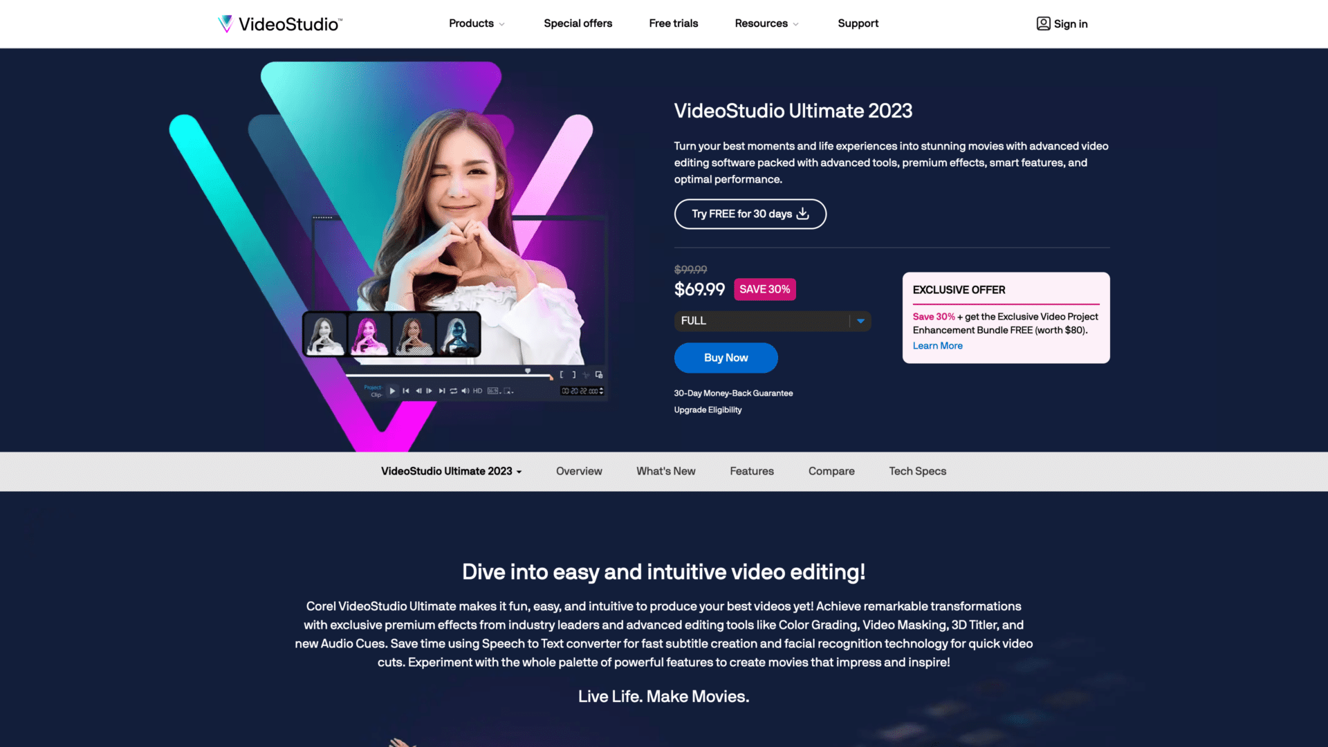 a screenshot of the Corel VideoStudio homepage