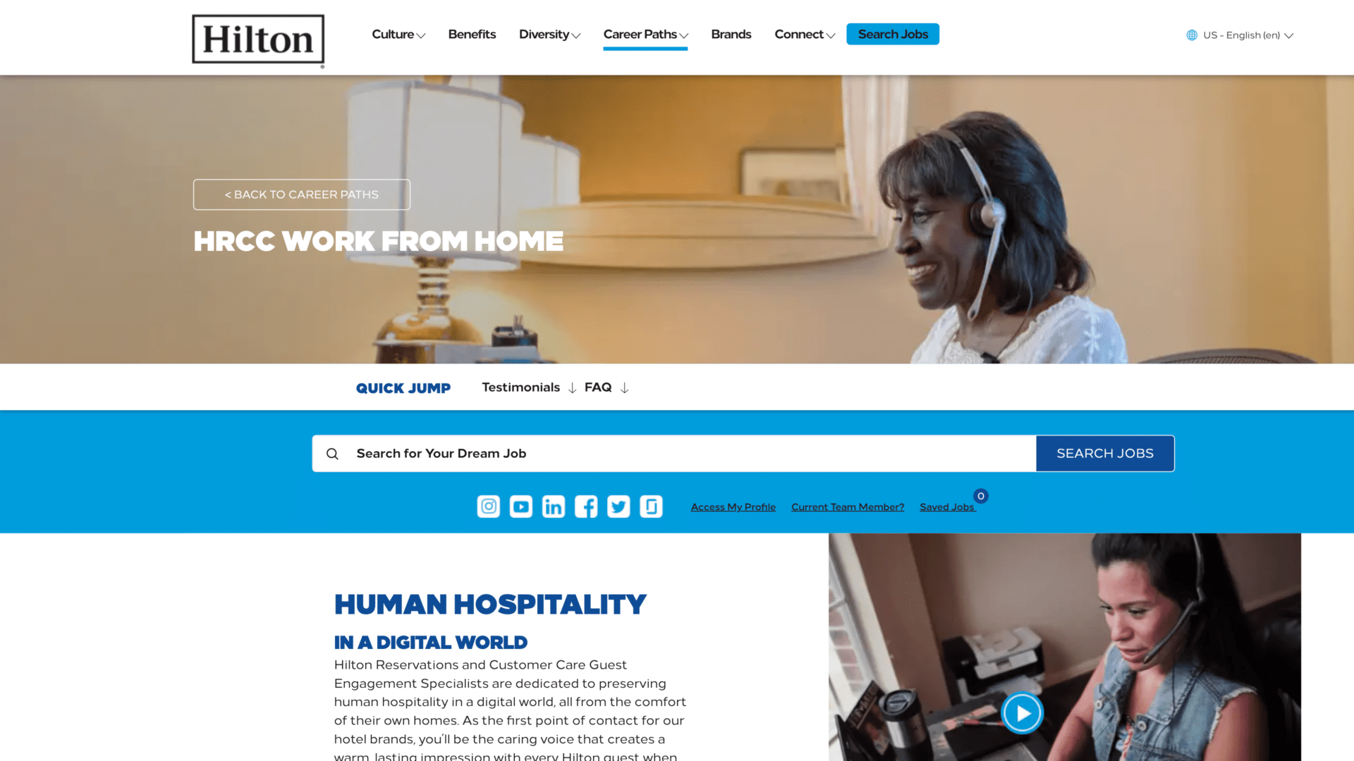 a screenshot of the Hilton careers homepage