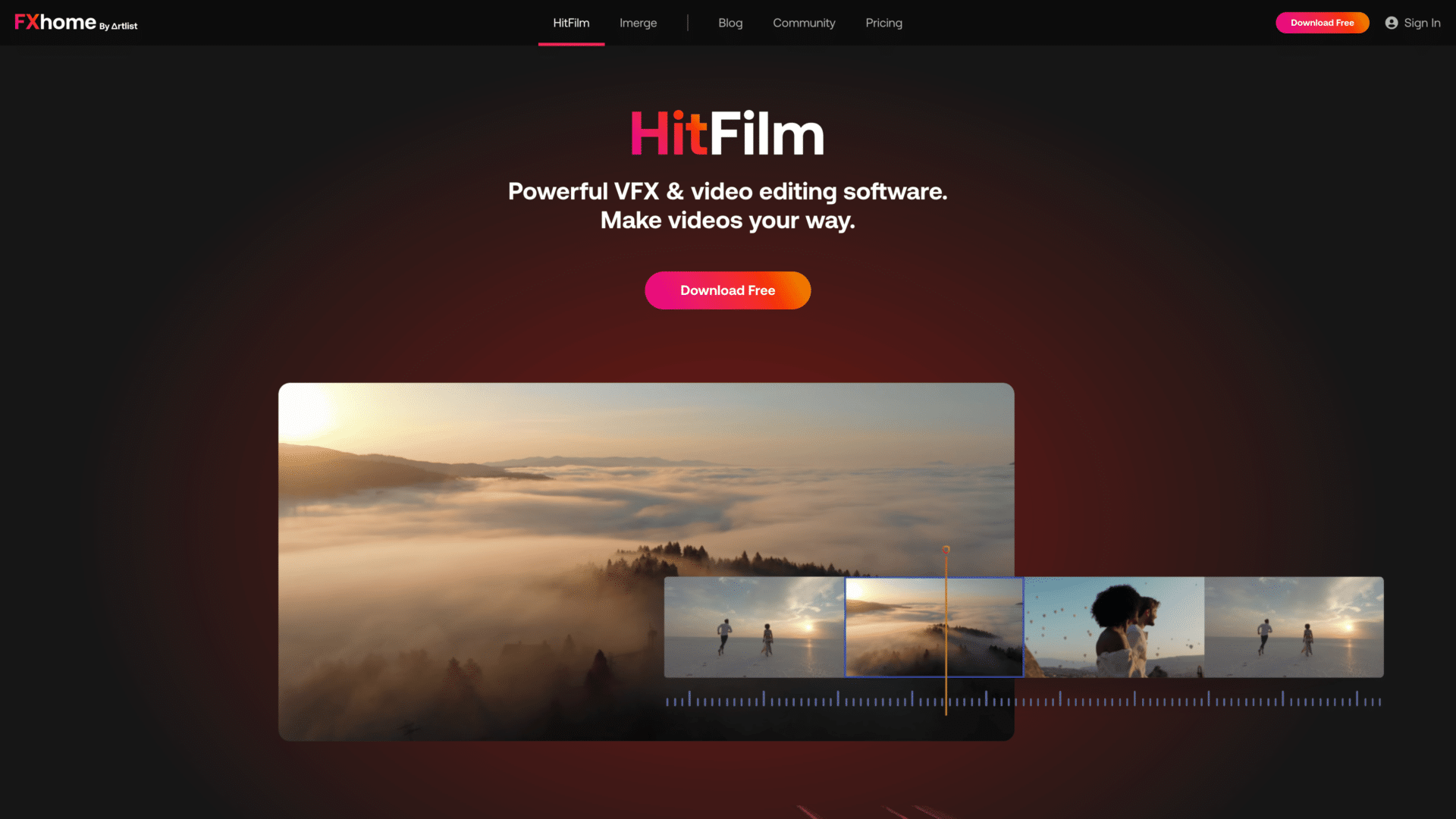 a screenshot of the HitFilm Express homepage