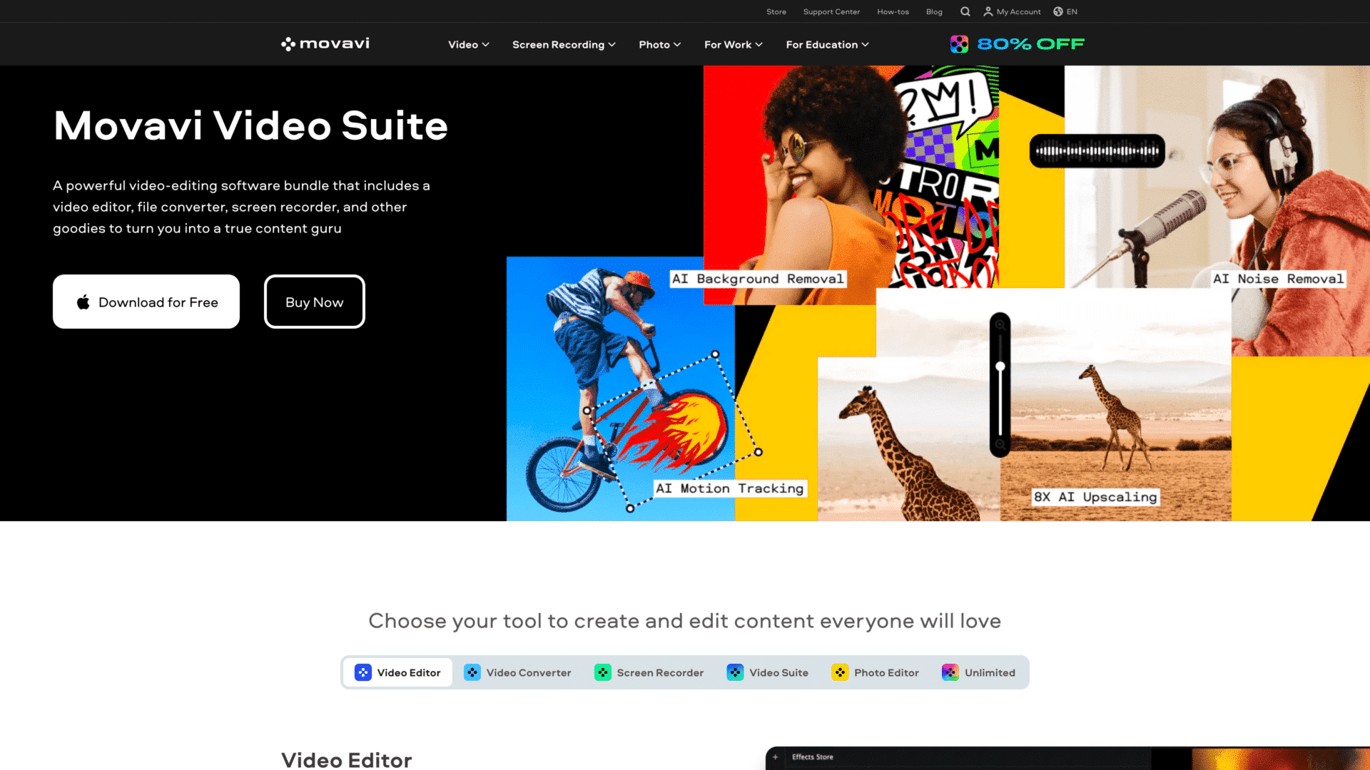 a screenshot of the Movavi Video Editor homepage