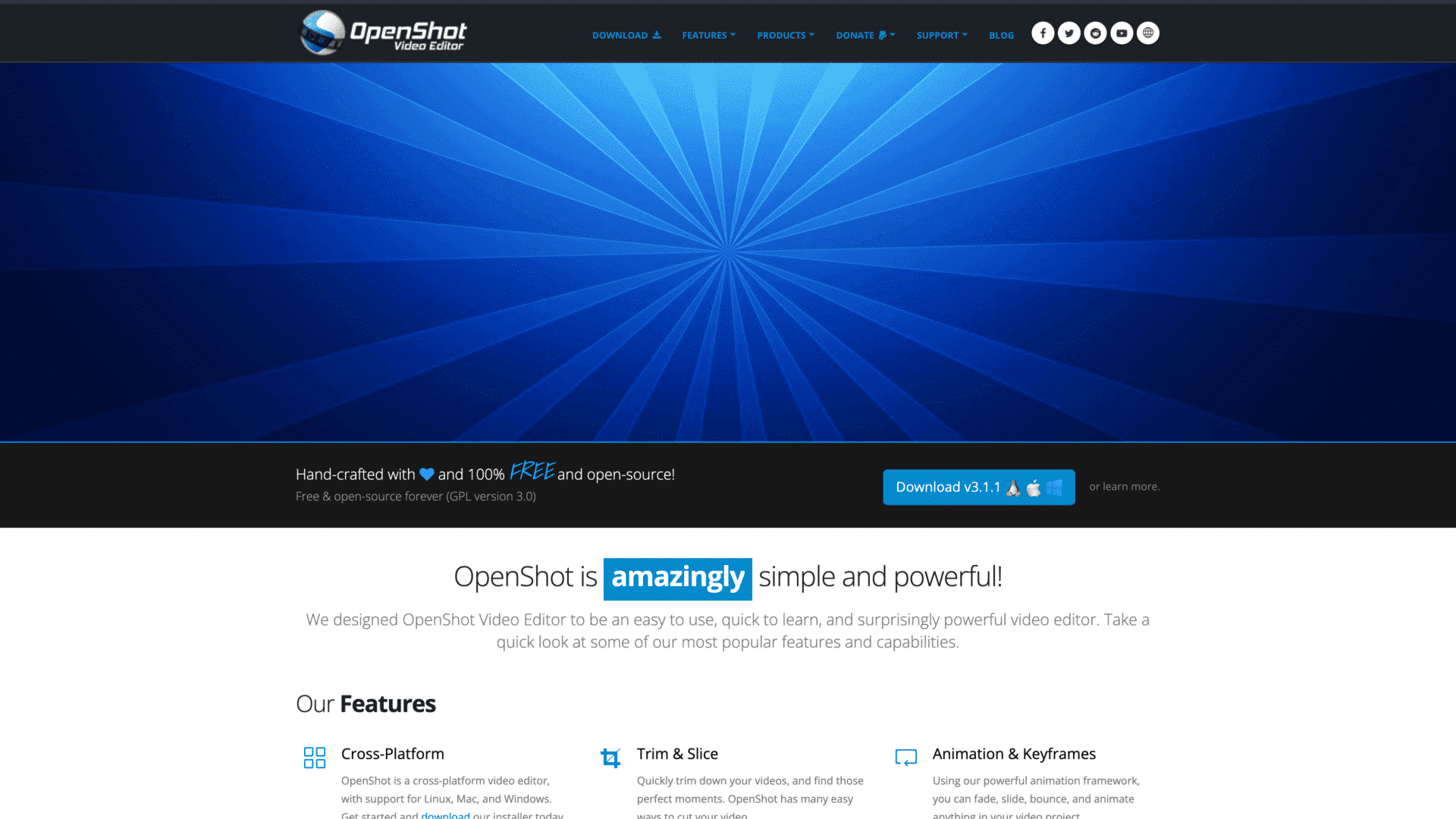 a screenshot of the OpenShot homepage