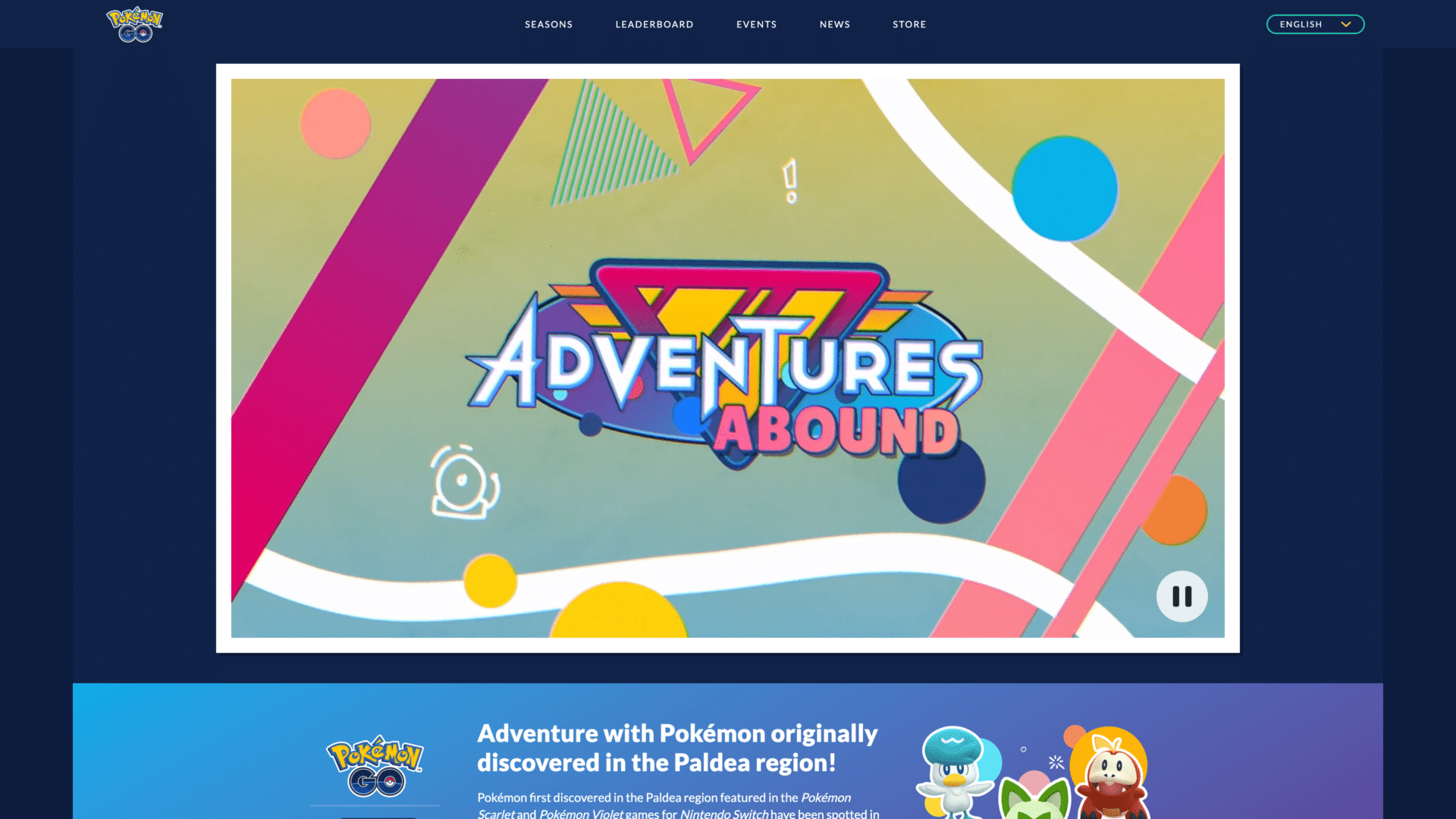 a screenshot of the Pokémon GO homepage