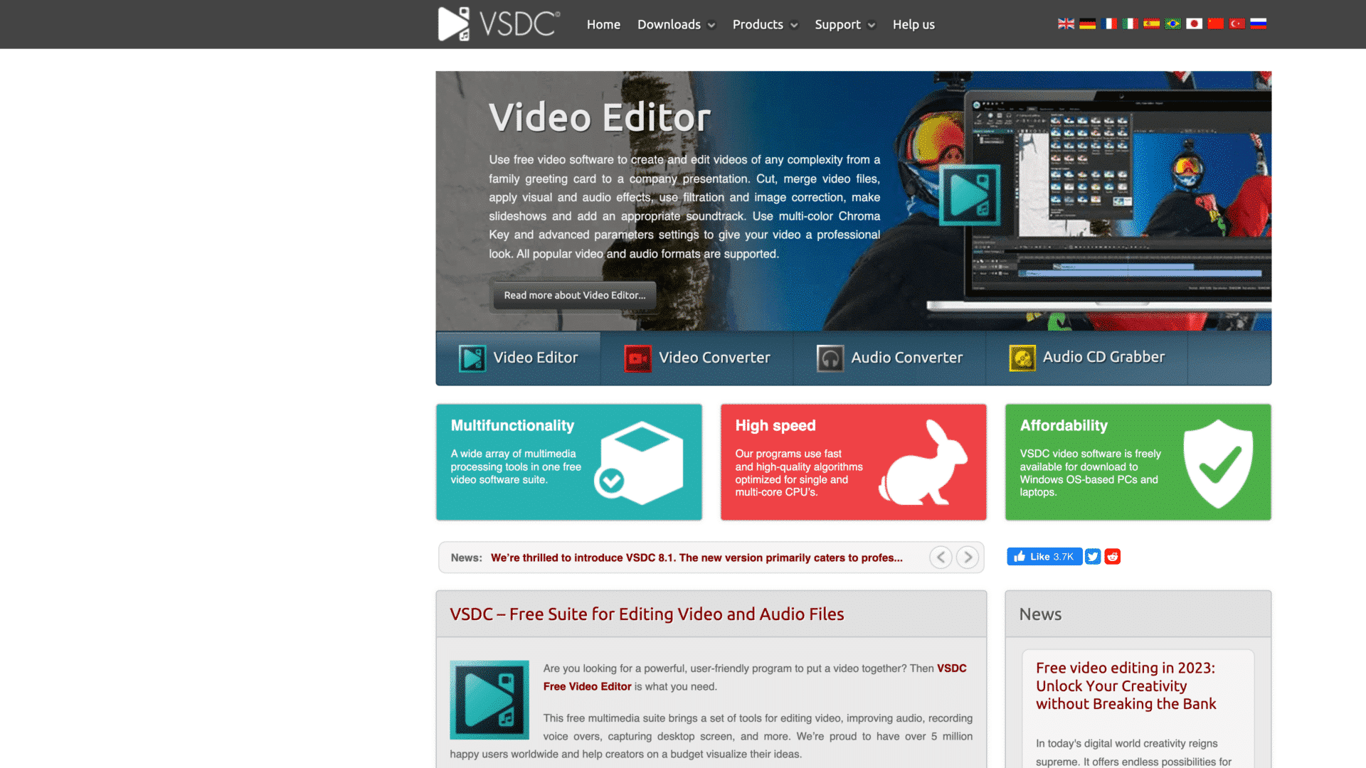 a screenshot of the VSDC Video Editor homepage