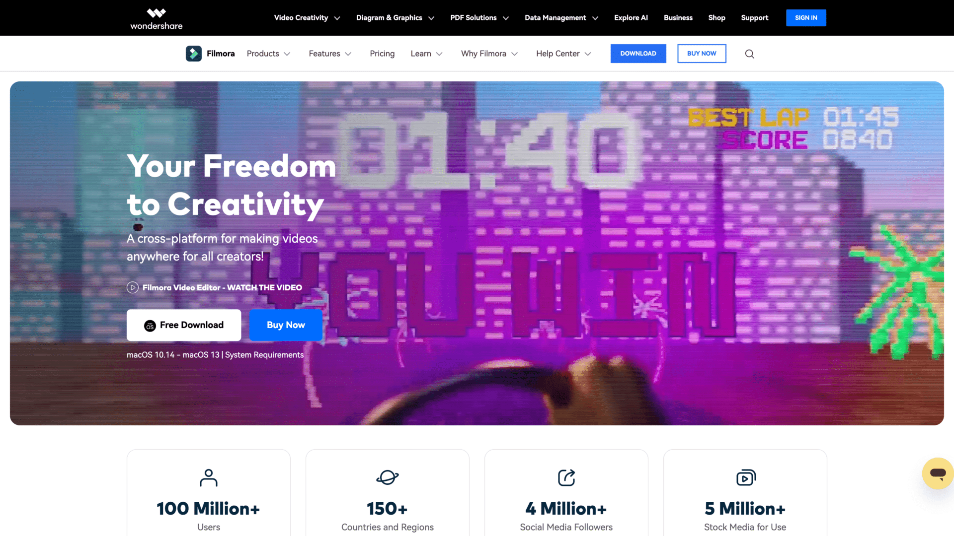 a screenshot of the Wondershare Filmora homepage