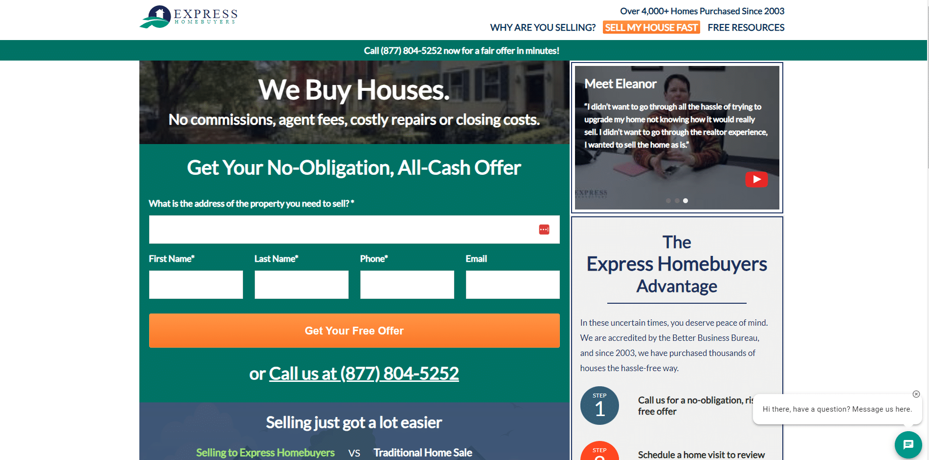 screenshot of the express homebuyers homepage