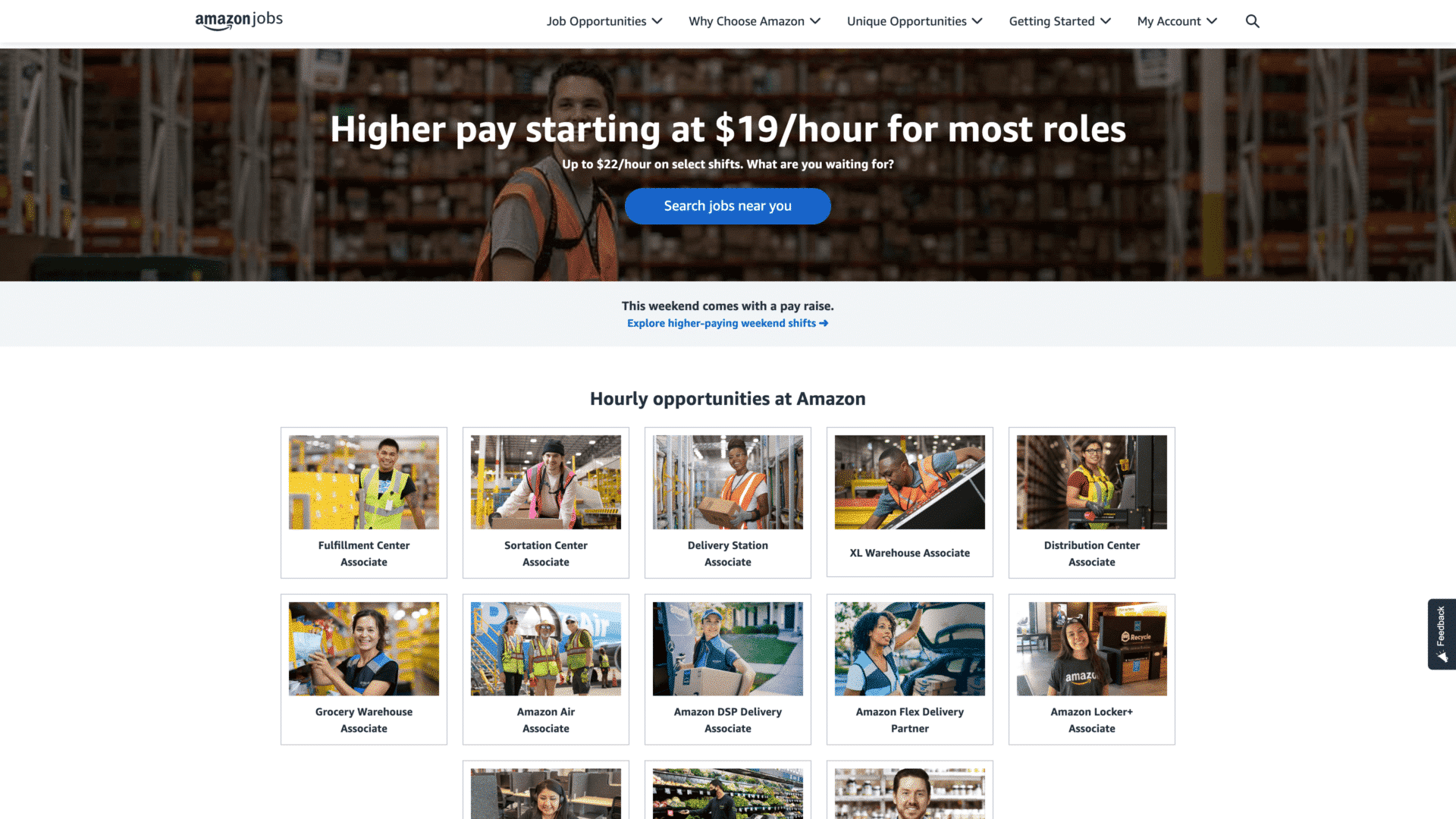 a screenshot of the hiring amazon homepage
