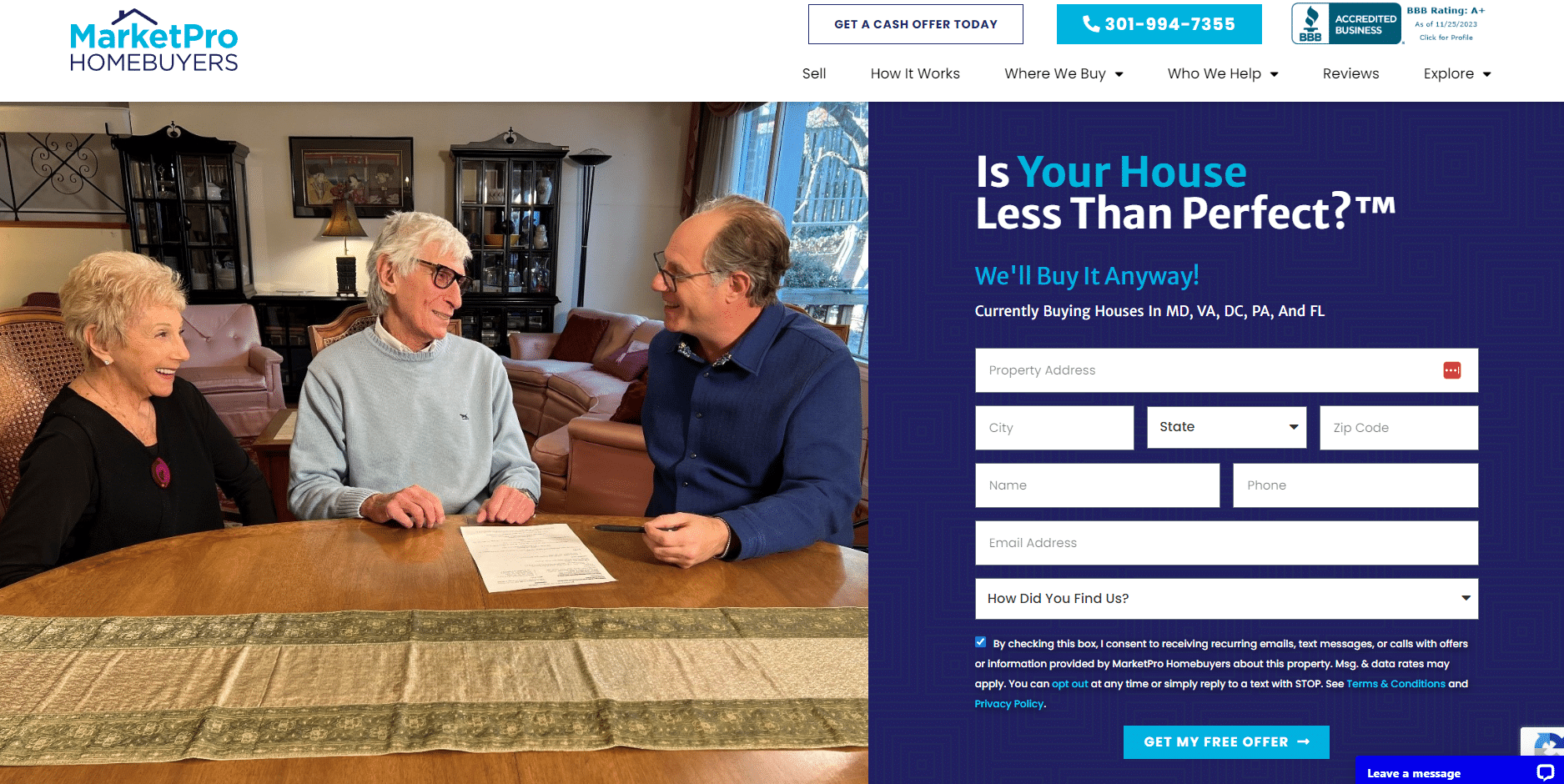 screenshot of the marketpro homebuyers homepage