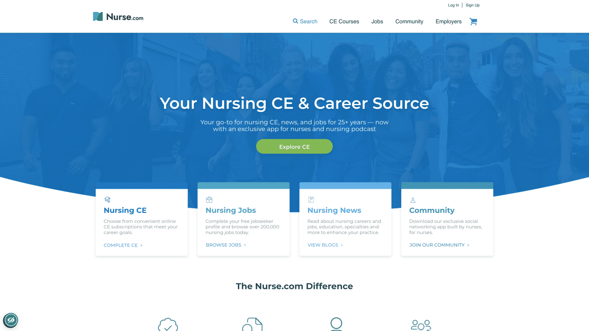 a screenshot of the nurse.com homepage