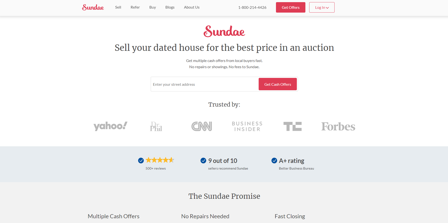 screenshot of the sundae homepage
