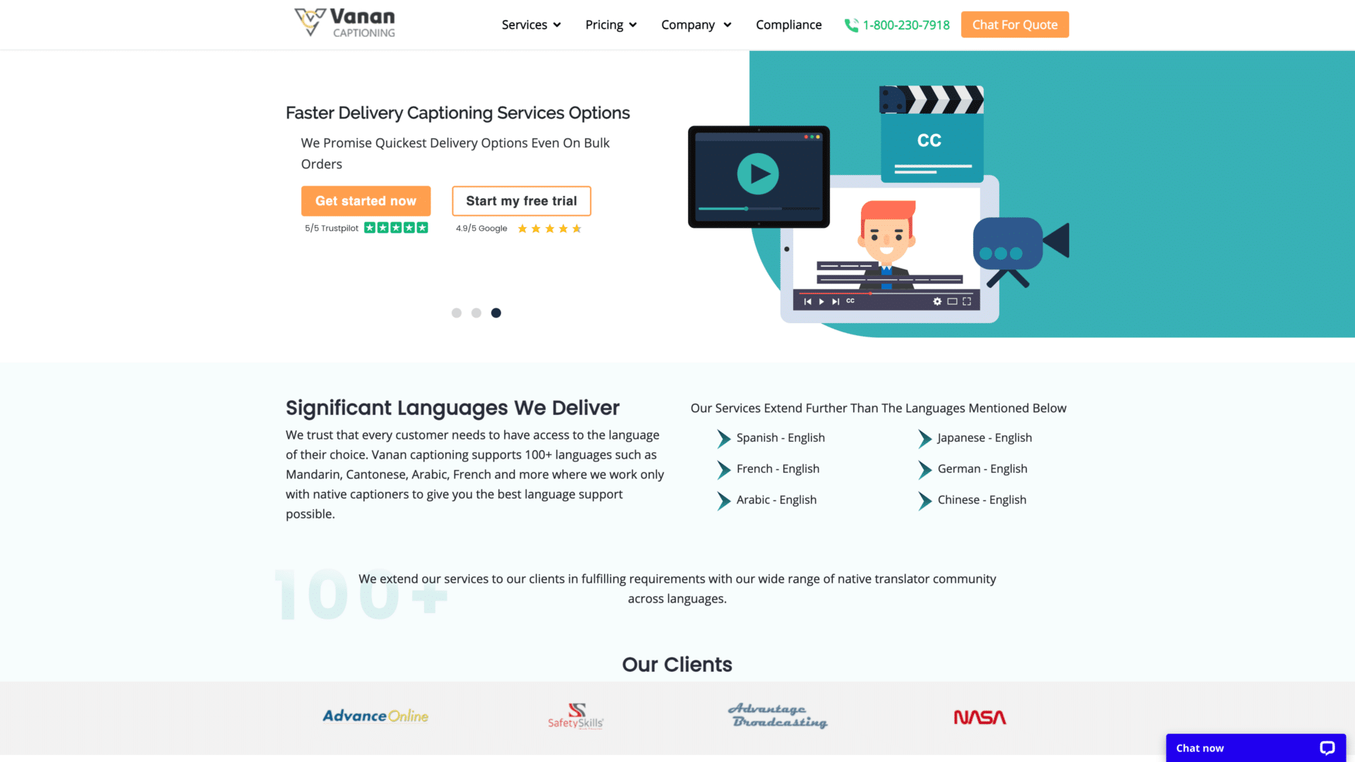 a screenshot of the
vanancaptioning homepage