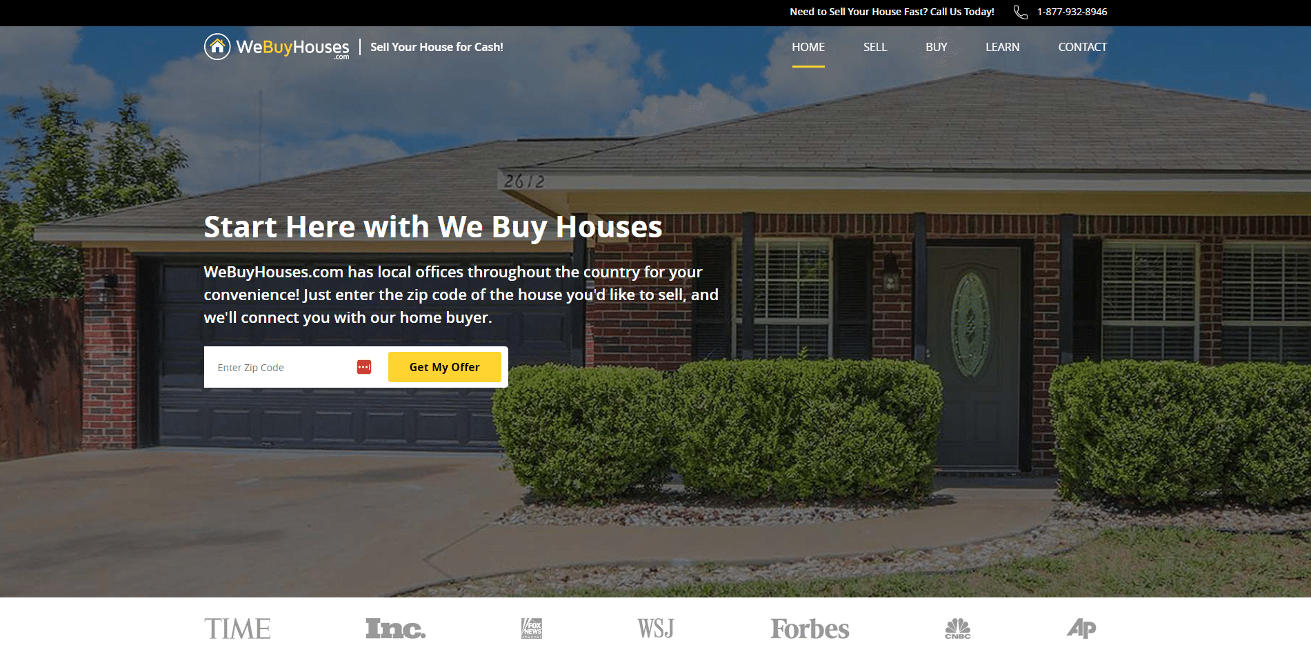 screenshot of the webuyhouses homepage