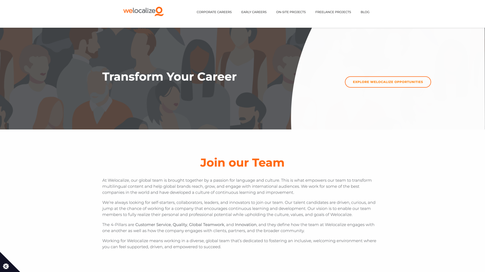 a screenshot of the welocalize careers homepage