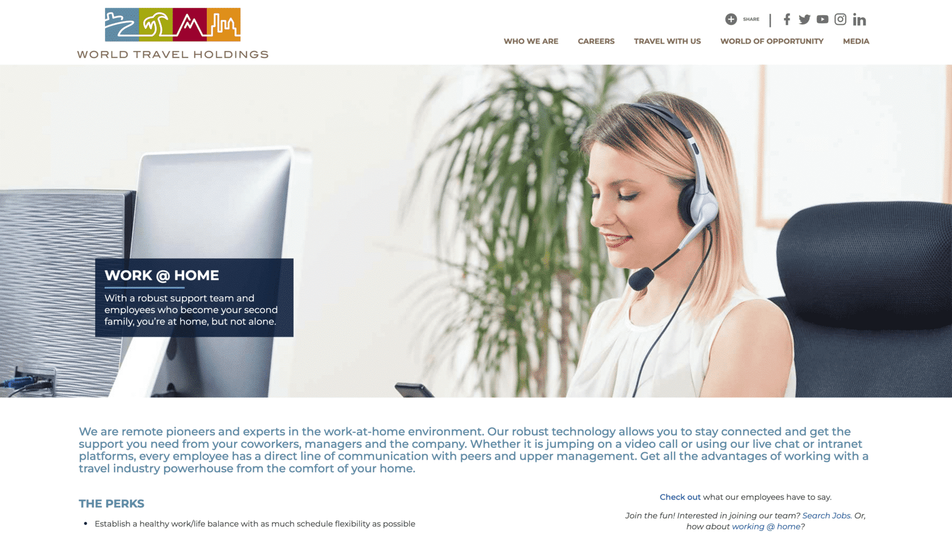 a screenshot of the world travel holdings jobs homepage