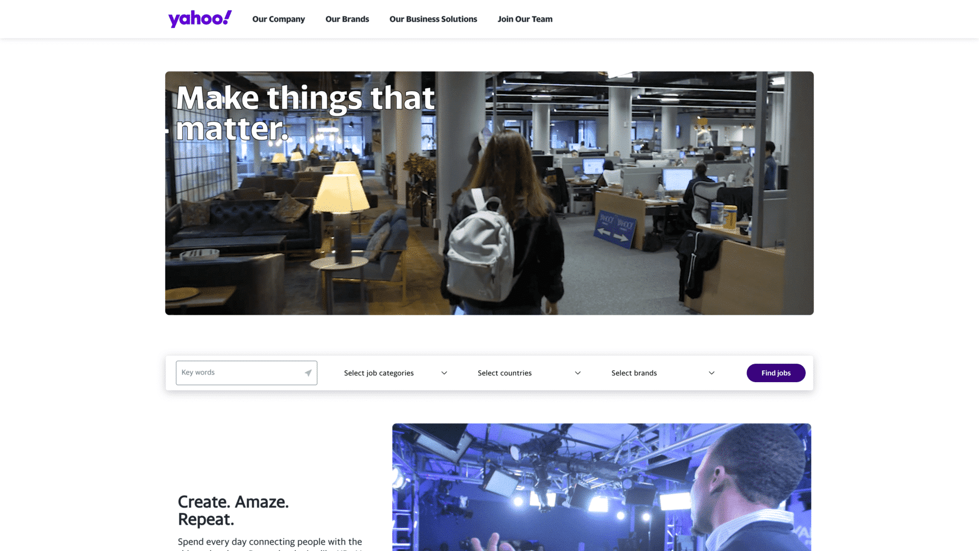 a screenshot of the yahoo careers homepage