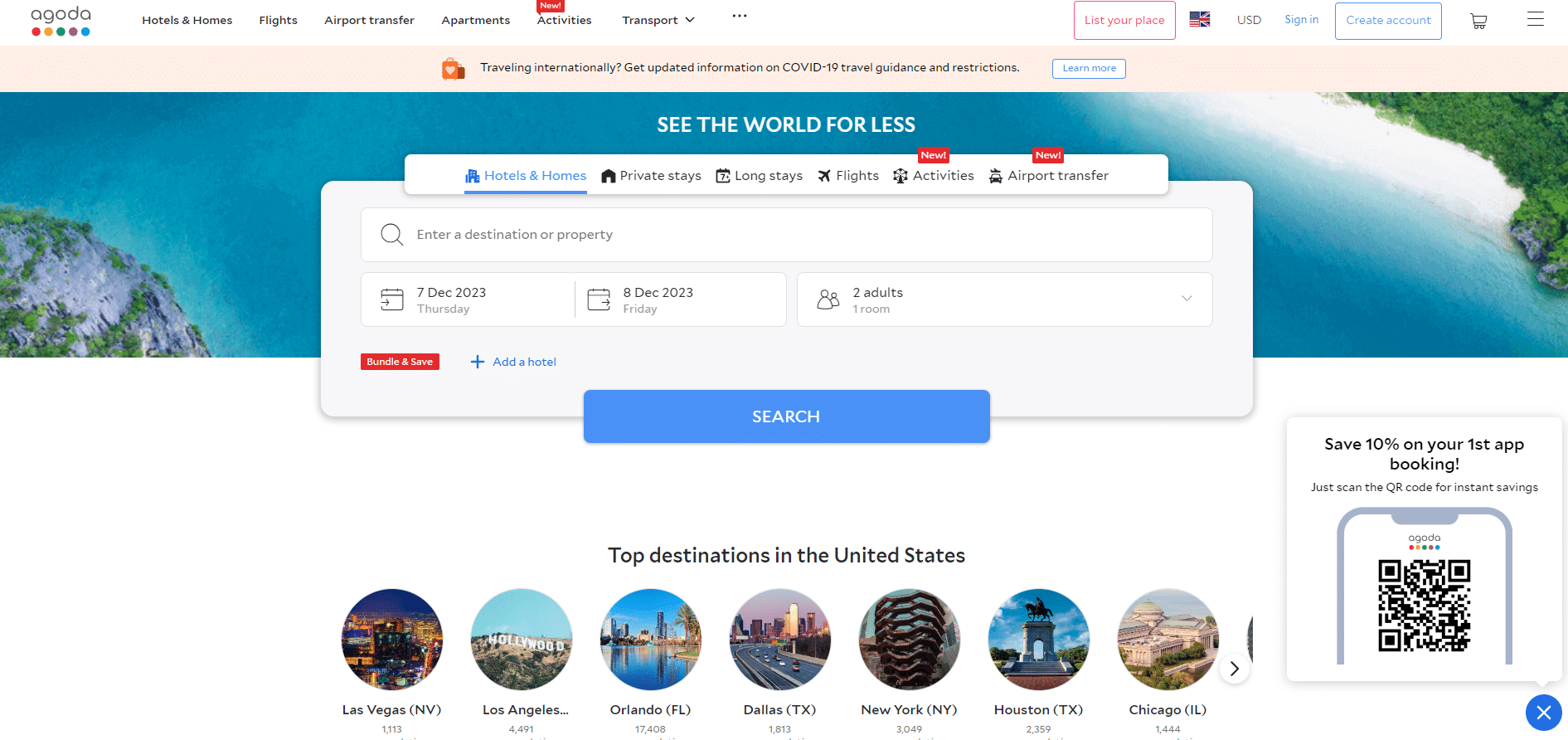 screenshot of the agoda homepage